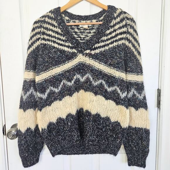 Vintage Mohair Blend Sweater Confetti Chevron Stripe Made In Italy Size Medium - Picture 1 of 10